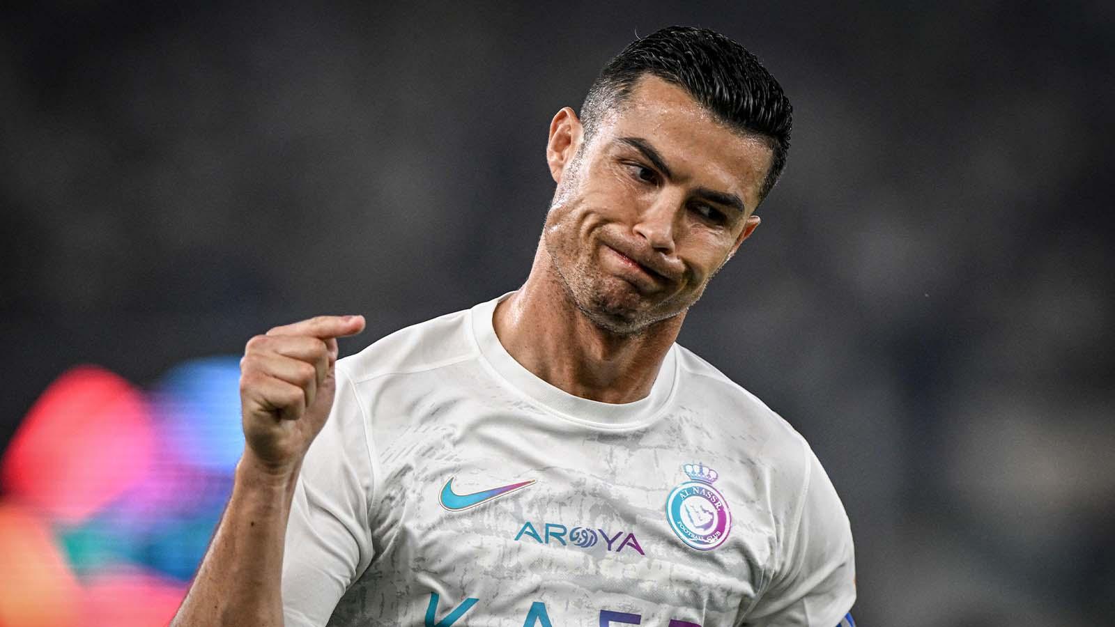 Cristiano Ronaldo celebrates scoring for Al-Nassr