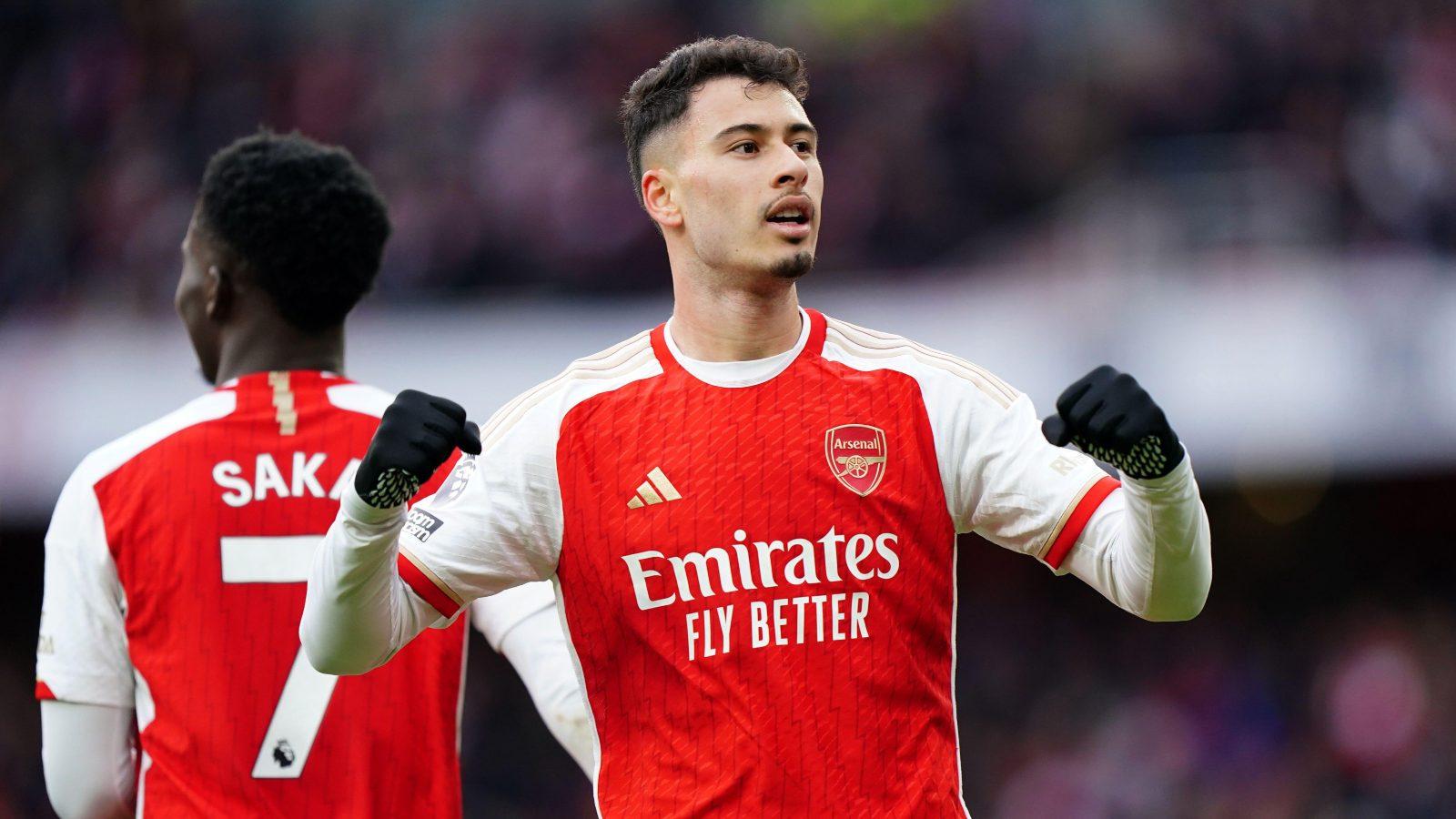 Gabriel Martinelli celebrates against Crystal Palace.