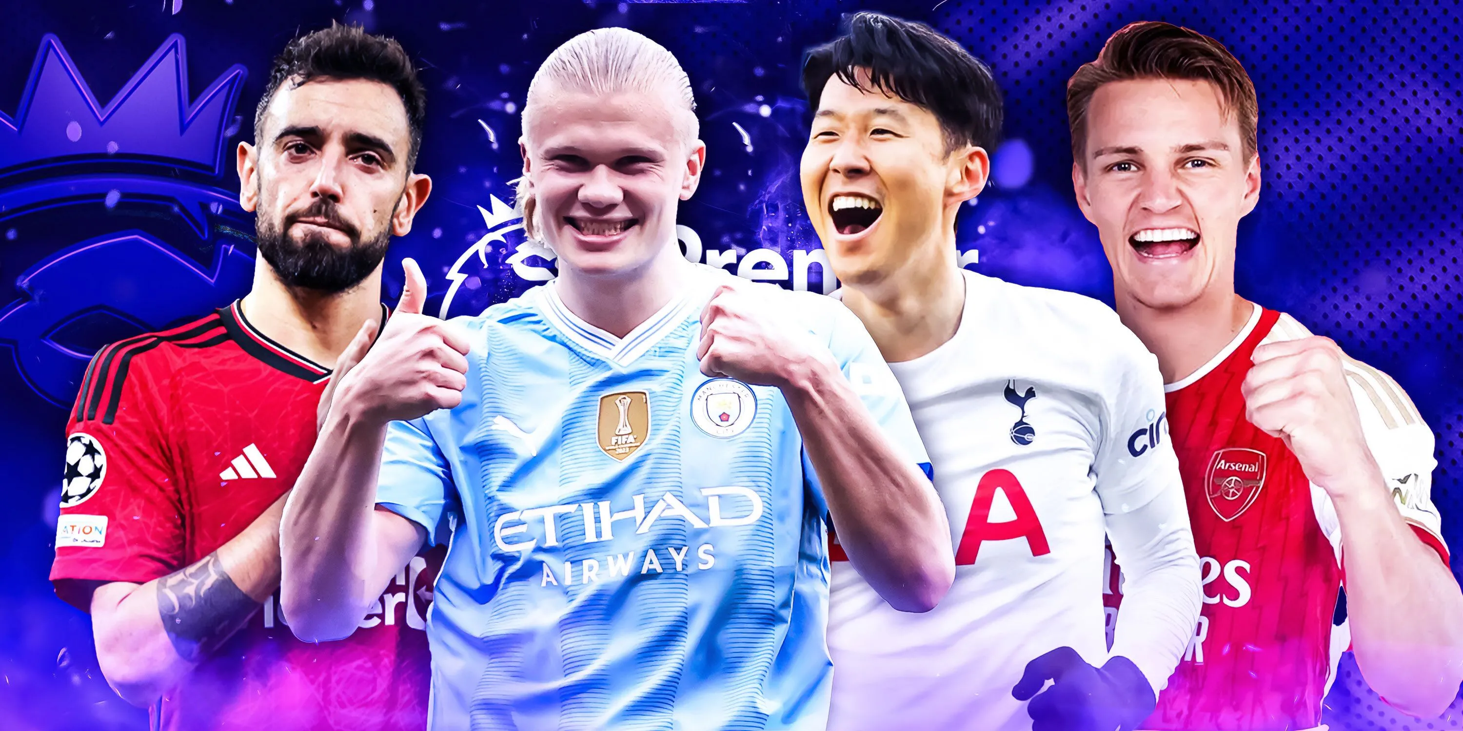 Các ngôi sao Ngoại hạng Anh Bruno Fernandes, Erling Haaland, Son Heung-min và Martin Odegaard trong một ảnh tùy chỉnh