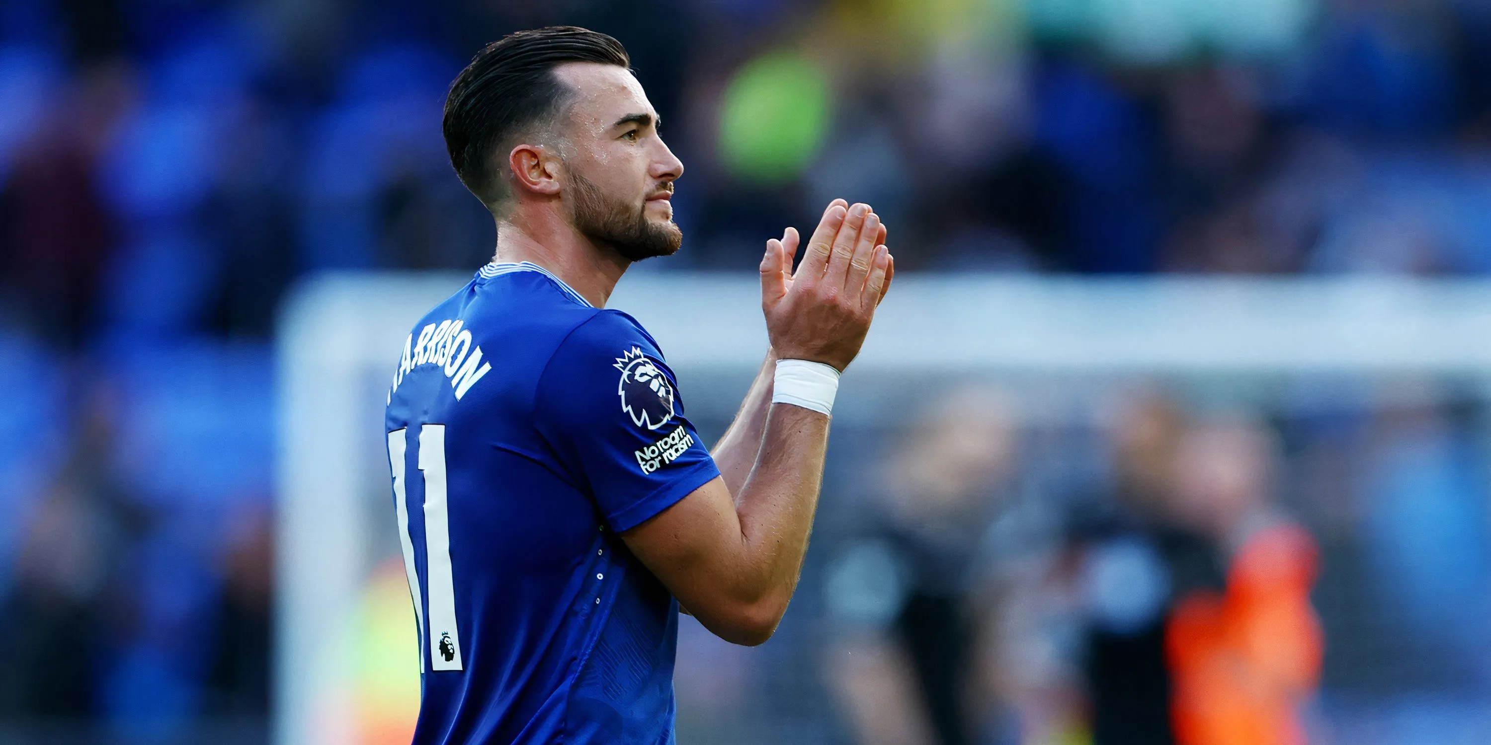 Jack Harrison trong màu áo Everton thi đấu tại Premier League mùa này.