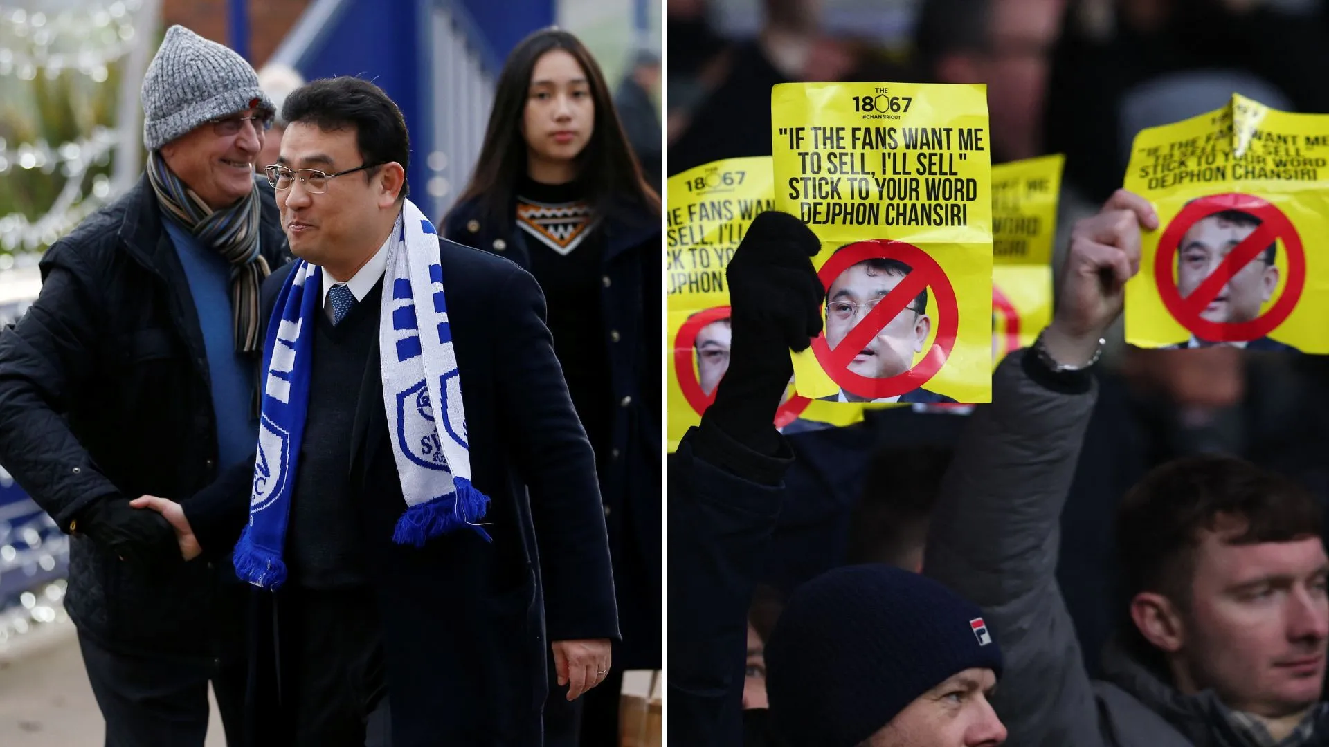 Biểu ngữ phản đối Dejphon Chansiri của các cổ động viên Sheffield Wednesday