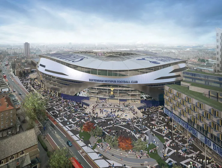 Mặt ngoài sân vận động Tottenham Hotspur với kiến trúc độc đáo và ấn tượng