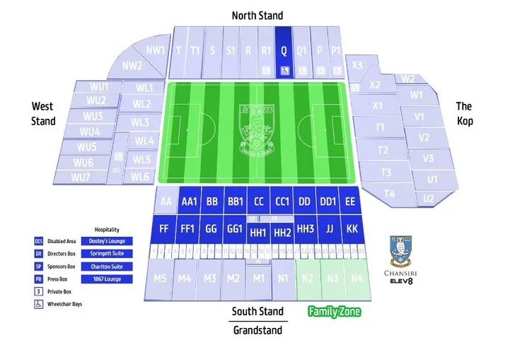 Sơ đồ bố trí các khán đài và khu vực tại sân Hillsborough