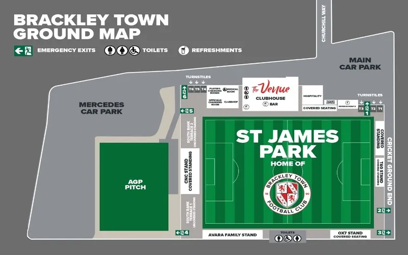 Sơ đồ bố trí chỗ ngồi sân vận động St James Park của Brackley Town FC