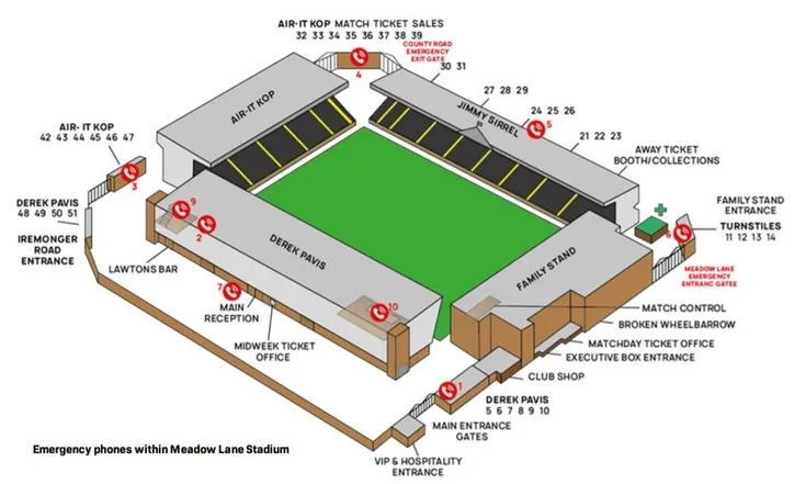 Sơ đồ bố trí chỗ ngồi tại sân vận động Meadow Lane