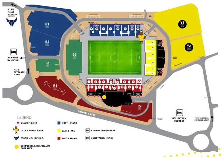Sơ đồ bố trí chỗ ngồi và khán đài sân Kassam Stadium