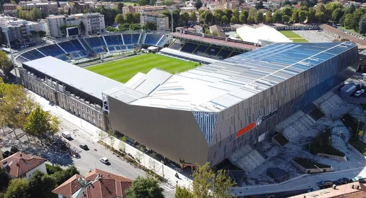 Sơ đồ chi tiết các khán đài và khu vực chỗ ngồi tại sân vận động Gewiss Stadium của Atalanta