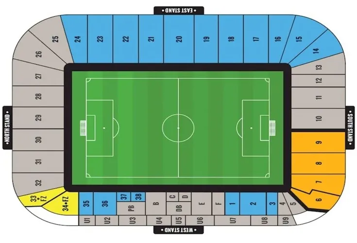 Sơ đồ chỗ ngồi chi tiết của sân vận động Coventry Building Society Arena