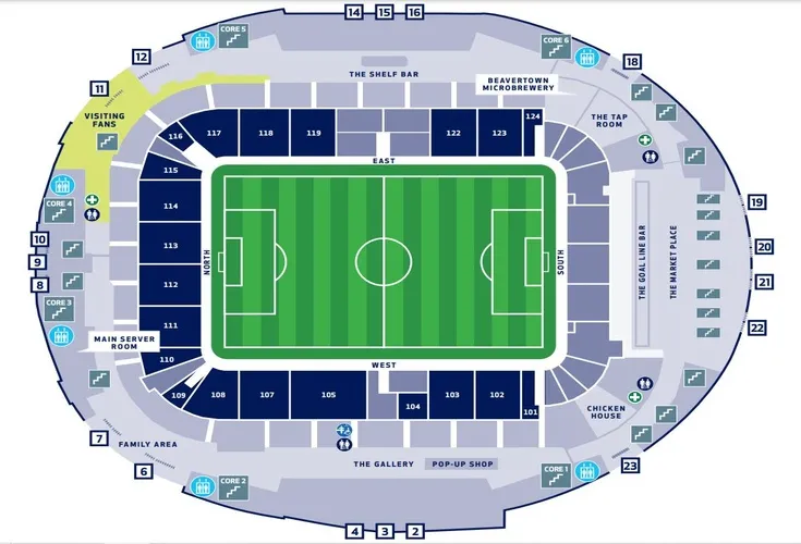 Sơ đồ chỗ ngồi chi tiết của sân vận động Tottenham Hotspur, giúp khán giả dễ dàng tìm vị trí