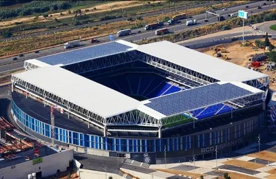 Toàn cảnh sân vận động RCDE Stadium từ trên cao, biểu tượng của Espanyol