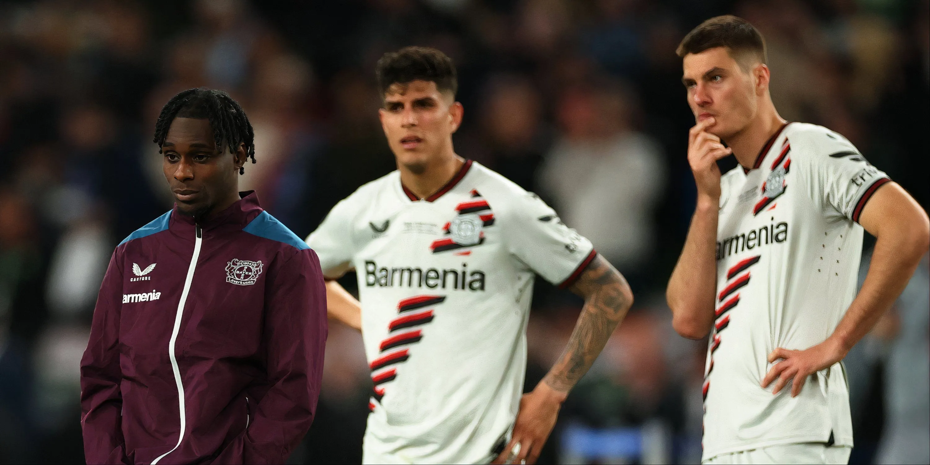 Jeremie Frimpong và Piero Hincapié của Bayer Leverkusen ăn mừng chức vô địch Bundesliga lịch sử.
