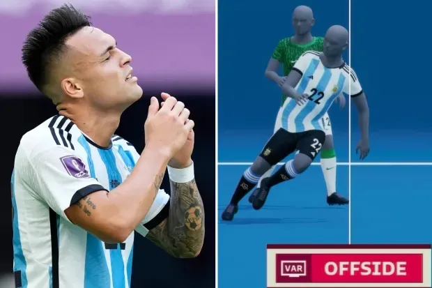 Lautaro Martinez bị xác định việt vị bởi công nghệ SAOT.