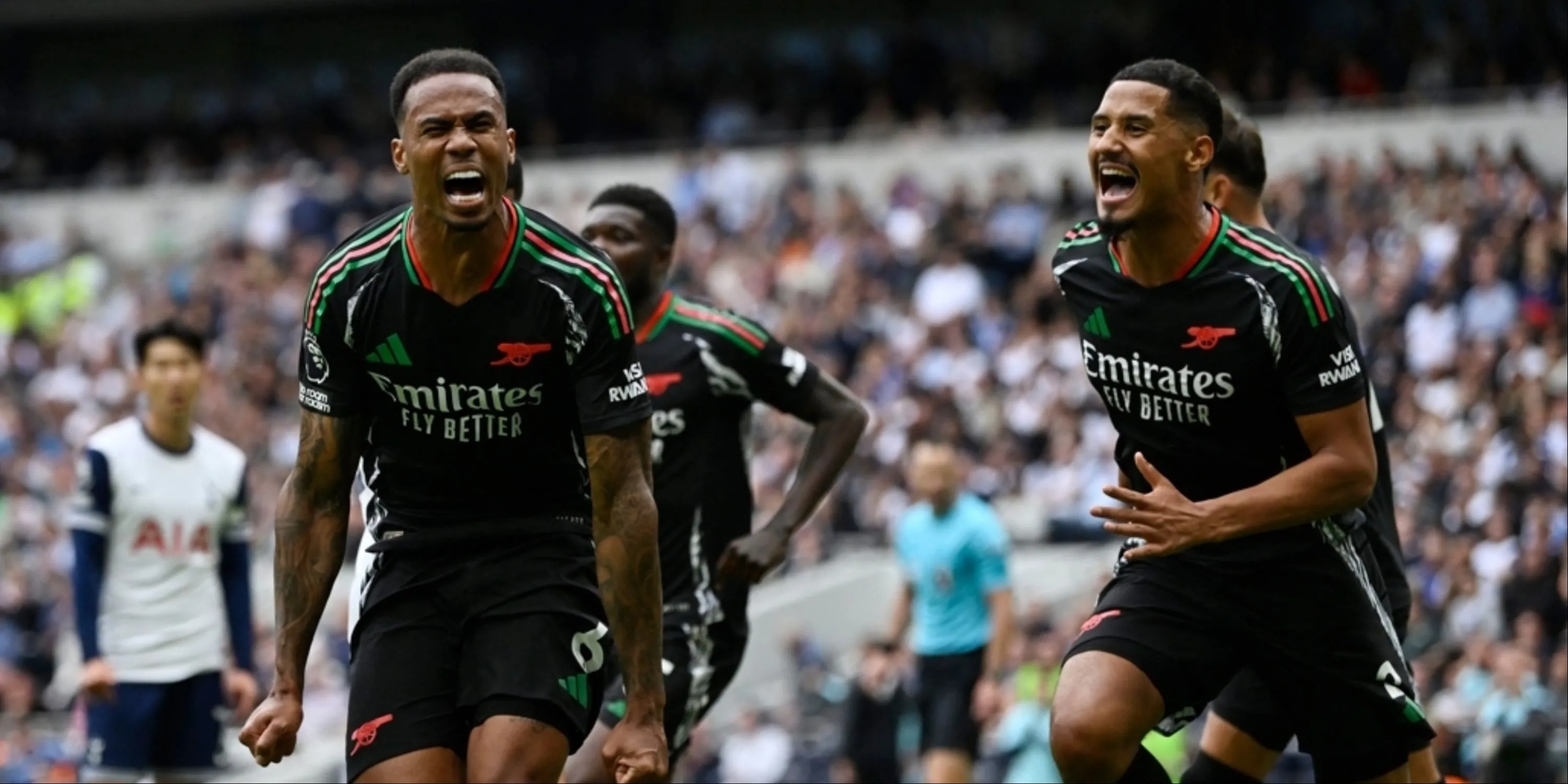 William Saliba và Gabriel phòng ngự cho Arsenal trong trận derby Bắc London